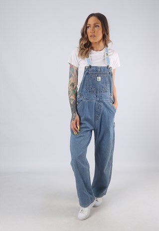 VINTAGE DENIM DUNGAREES BICH REWORKED UK 12 MEDIUM (B3L)