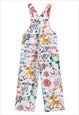 CARTOON DENIM DUNGAREES GRAFFITI PAINTED JEAN OVERALLS WHITE