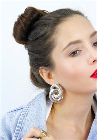 SILVER HOOP DROP DOORKNOCKER LINK EARRINGS