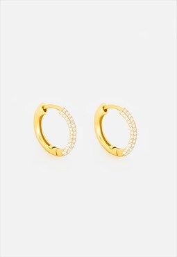 Women's Small Hoop Earrings With Sparkling Stones - Gold