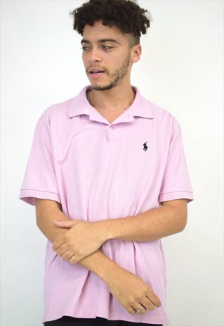 VINTAGE 90S POLO RALPH LAUREN PINK NAVY LOGO POLO