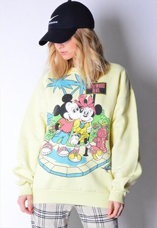 VINTAGE 70S PASTEL YELLOW MICKEY MINNIE SWEATSHIRT