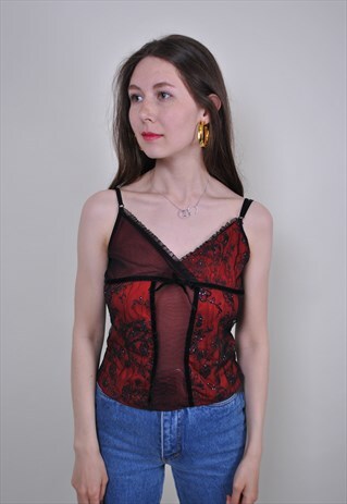 RED BLACK LACE TOP
