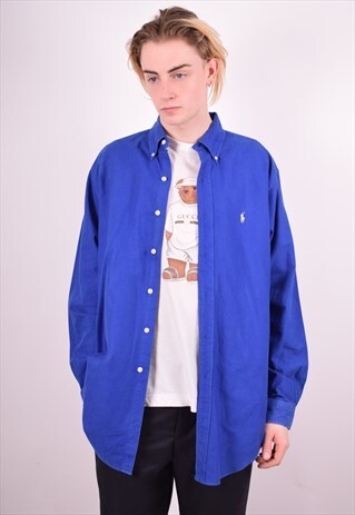 RALPH LAUREN MENS VINTAGE SHIRT MEDIUM BLUE 90S