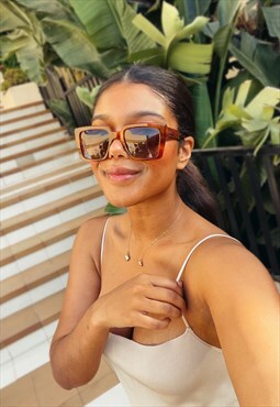 Yellow Orange Oversized Square 70s Sunglasses Cat Eye