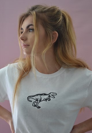 DINOSAUR EMBROIDERED WHITE T-SHIRT