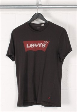 Vintage Levi's T-Shirt in Black Crewneck Sports Top Medium