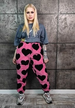 Heart fleece joggers handmade detachable love overalls pink