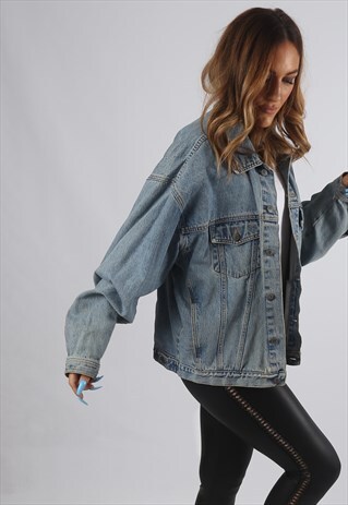 VINTAGE DENIM JACKET BLUE ONE OVERSIZED FITTED UK 18 (9DG)