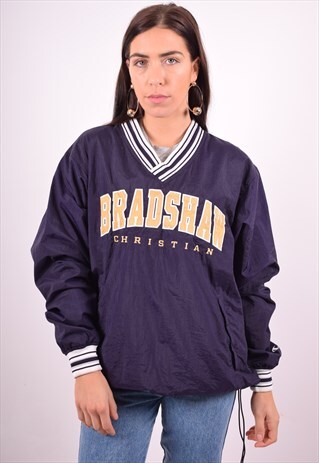 CHAMPION WOMENS VINTAGE PULLOVER JACKET XL NAVY BLUE 90'S