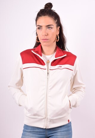 LOTTO WOMENS VINTAGE TRACKSUIT TOP JACKET MEDIUM BEIGE 90'S