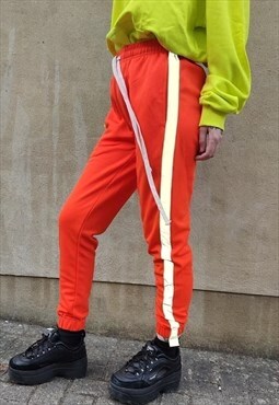 Slim fit reflective stripe joggers long lace pants in orange