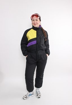 90s one piece ski suit in black, vintage winter jumpsuit