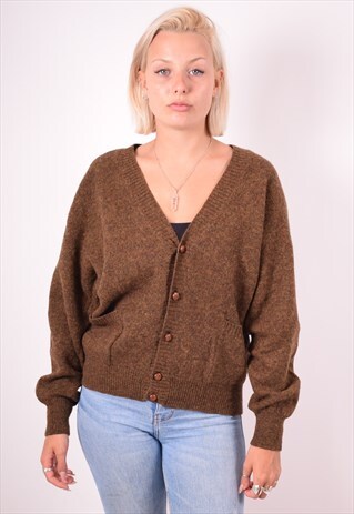 BENETTON WOMENS VINTAGE CARDIGAN JUMPER LARGE BROWN 90S