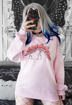 Dino Skeleton Roses Baby Pink Sweater