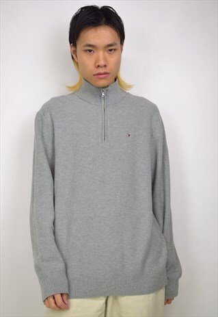 VINTAGE 90S TOMMY HILFIGER GREY 3/4 ZIP JUMPER