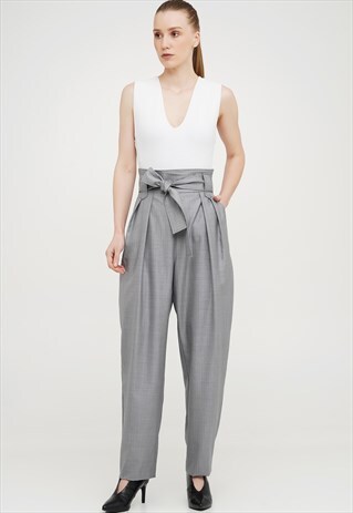 PLEATED WOOL PANTS WITH HIGH WAIST AND POCKETS