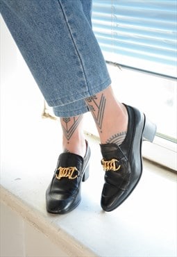 Vintage Ice Lolly Black Leather Chain Loafers