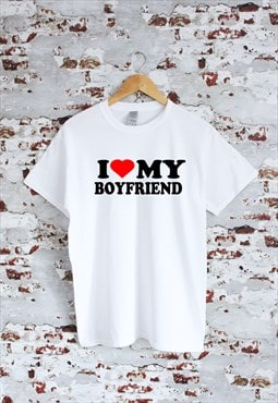 I heart my boyfriend valentine white unisex T-shirt
