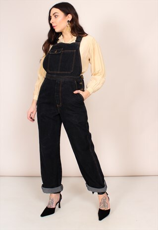 VINTAGE 90S BLACK BUCKLE DETAIL OVERSIZED DUNGAREES
