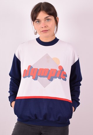 WOMENS VINTAGE SWEATSHIRT JUMPER MEDIUM BLUE 90S
