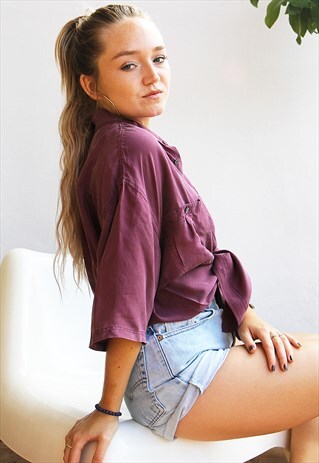 PURPLE PURE SILK OVERSIZED SHORT SLEEVED SHIRT