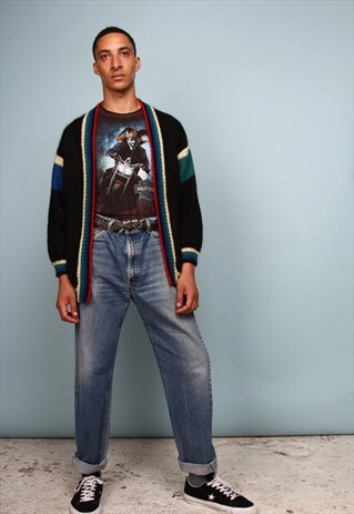 LOOSE MOHAIR CARDIGAN WITH BLOCK COLOUR