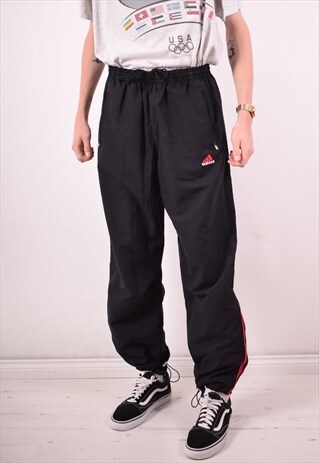 ADIDAS MENS VINTAGE TRACKSUIT TROUSERS XL BLACK 90S