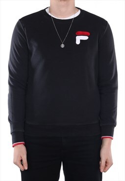 Vintage Fila - Black Embroidered Crewneck Sweatshirt - Mediu