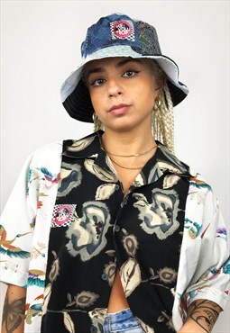 Upcycled Reworked Patchwork Bucket Hat Denim And Paisley