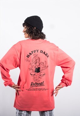 Oversized Longsleeve Tshirt in Coral with Happy Daze Graphic