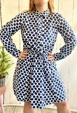 Vintage White & Blue Spotted Cotton Circle 90's Mini Dress