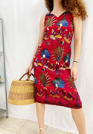 VINTAGE 90S ETHNIC HIPIE BOHEME PRINT FESTIVAL MIDI DRESS