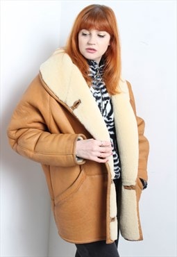 Vintage Fleece Sherpa Lined Leather Jacket Brown