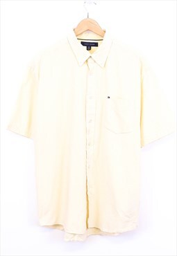 Vintage Tommy Hilfiger Shirt Cream Striped Short Sleeve 90s