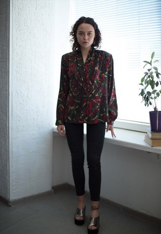 VINTAGE 80'S MULTICOLOUR ABSTRACT PRINT LONG SLEEVED BLOUSE