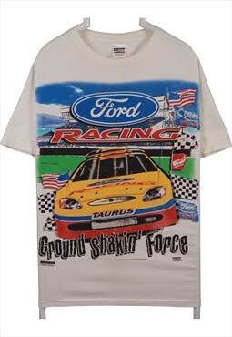Vintage 90's Checkered Flag T Shirt Ford Racing NASCAR Short