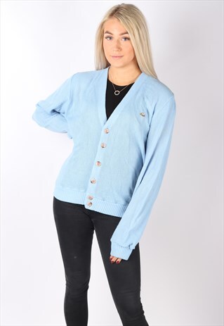 VINTAGE IZOD LACOSTE CARDIGAN BABY BLUE M JUMPER OVERSIZED