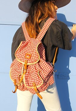 Red & White Check Large Canvas Rucksack