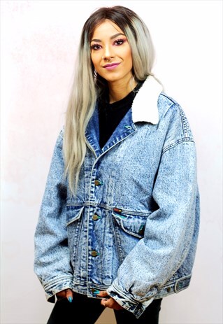 1990S VINTAGE ACID WASH DENIM SHERPA LINED JACKET