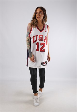 VINTAGE BASKETBALL JERSEY VEST OVERSIZED TOP LONG USA (EDO)