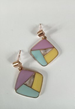 Lilac, yellow and blue enamel geometric earrings