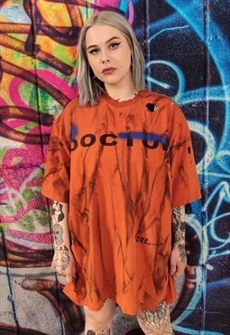 Doctor slogan tee ripped tie-dye t-shirt in orange black