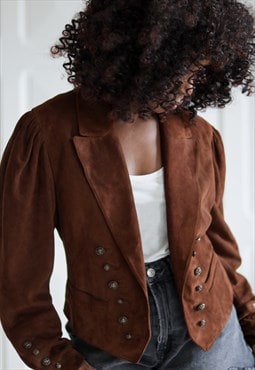 Short brown suede blazer, vintage 1980