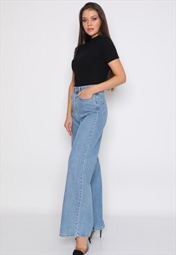 Women High Waisted Wide Leg Jeans in Light Blue by Darkly J.