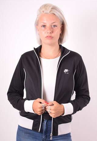 NIKE WOMENS VINTAGE TRACKSUIT TOP JACKET MEDIUM BLACK 90S