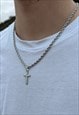 SILVER ROPE CHAIN CROSS NECKLACE 