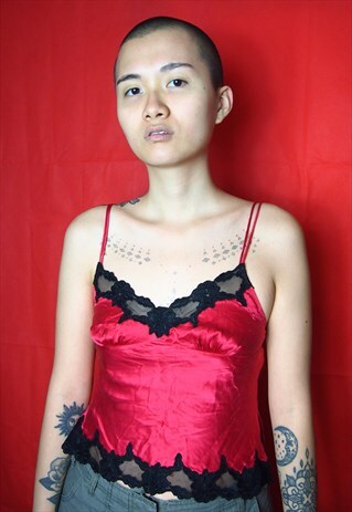 RED SILK LACE CROP TOP