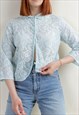 Vintage 60s Mint Blue Collared Lace Crop Bolego Top S