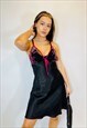 Vintage 90s Y2K Black Satin Mesh Mini Slip Dress